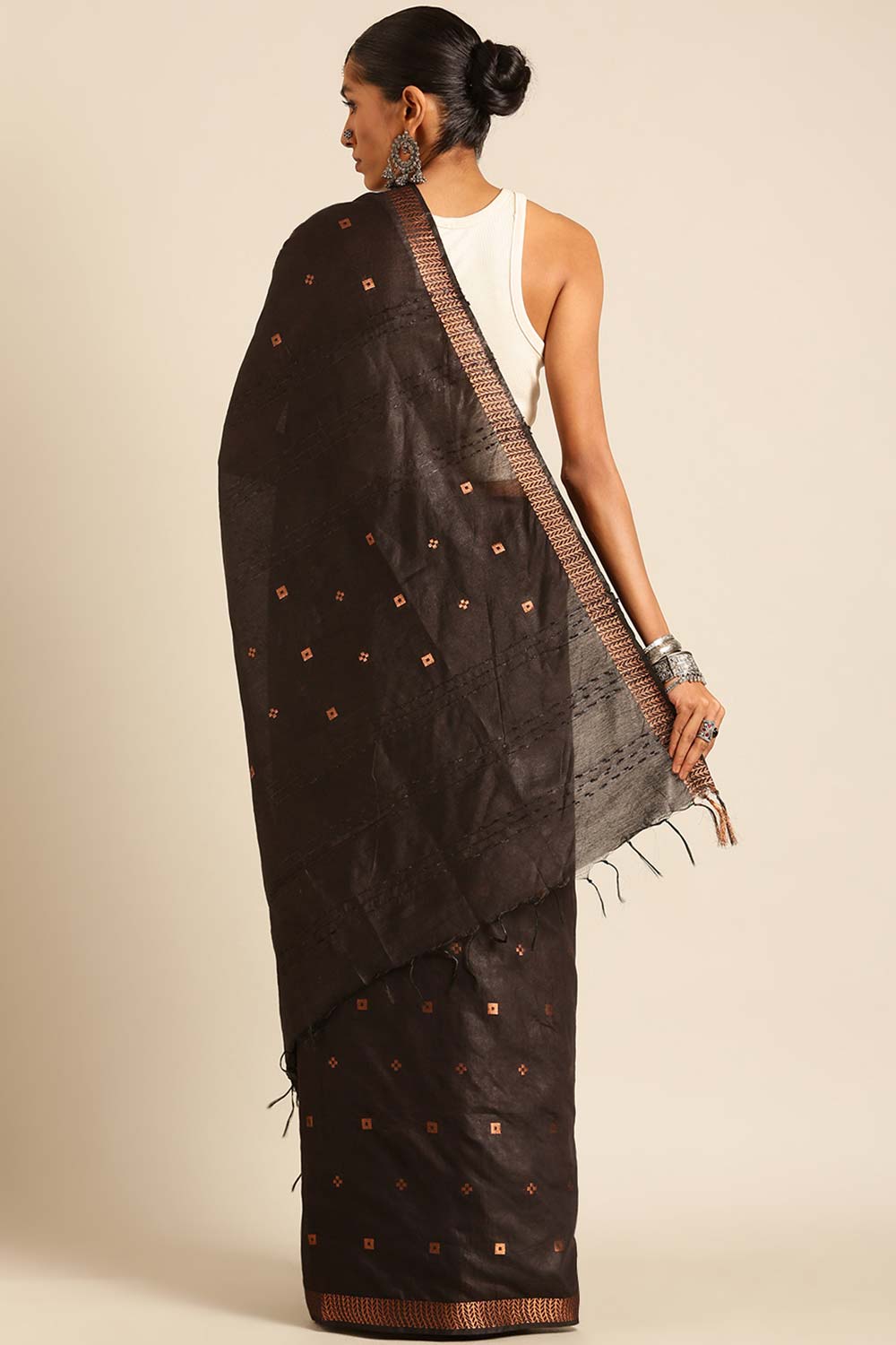 Black Silk Blend Woven Saree