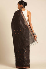 Black Silk Blend Woven Saree