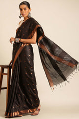 Black Silk Blend Woven Saree