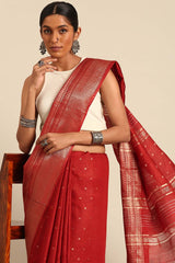 Maroon Silk Blend Woven Saree