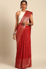 Maroon Silk Blend Woven Saree