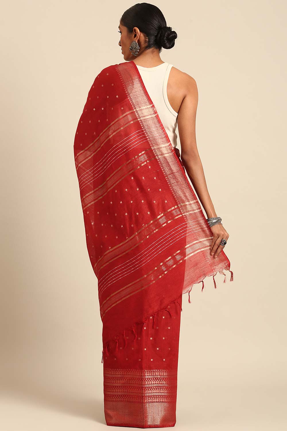 Maroon Silk Blend Woven Saree