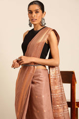 Brown Silk Blend Woven Saree