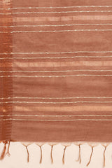 Brown Silk Blend Woven Saree