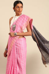 Pink Silk Blend Woven Saree