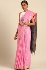 Pink Silk Blend Woven Saree