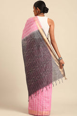 Pink Silk Blend Woven Saree