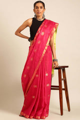 Pink Silk Blend Woven Saree