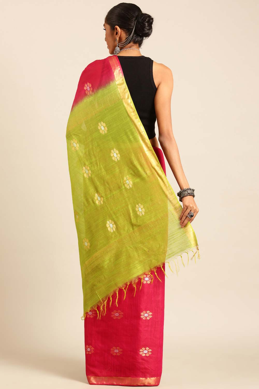 Pink Silk Blend Woven Saree