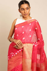 Pink Silk Blend Woven Saree