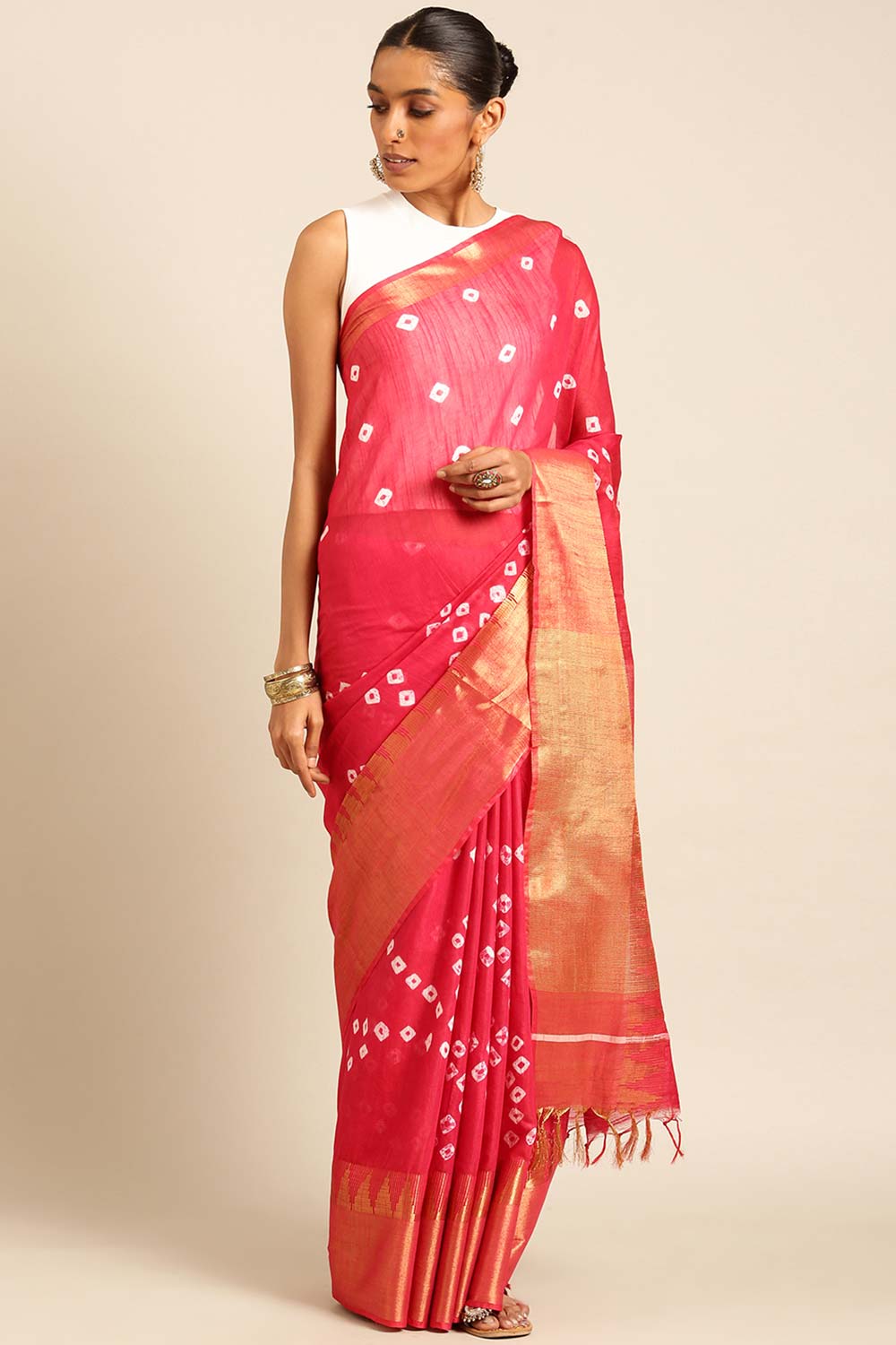 Pink Silk Blend Woven Saree