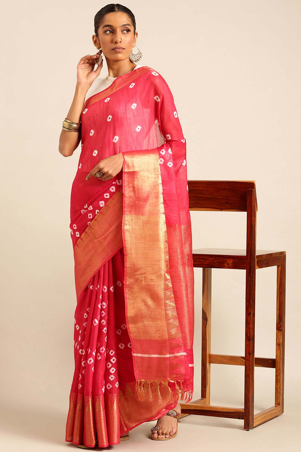 Pink Silk Blend Woven Saree