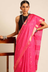 Pink Silk Blend Woven Saree