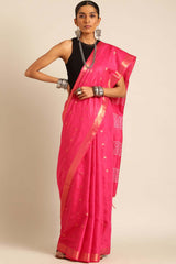 Pink Silk Blend Woven Saree