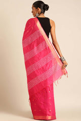 Pink Silk Blend Woven Saree