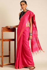 Pink Silk Blend Woven Saree