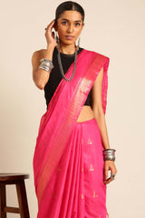 Pink Silk Blend Woven Saree