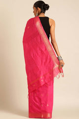 Pink Silk Blend Woven Saree