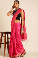 Pink Silk Blend Woven Saree