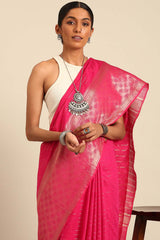 Pink Silk Blend Woven Saree