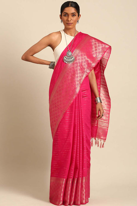 Pink Silk Blend Woven Saree