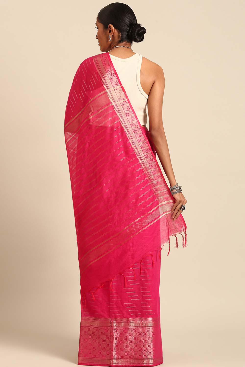 Pink Silk Blend Woven Saree