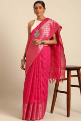 Pink Silk Blend Woven Saree