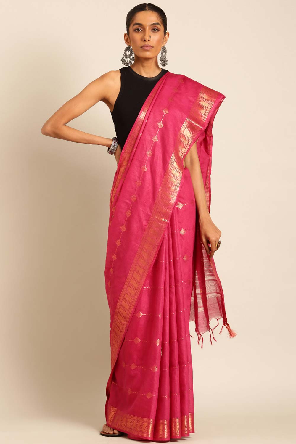 Purple Silk Blend Woven Saree