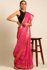 Purple Silk Blend Woven Saree