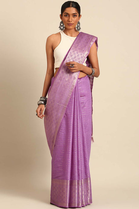 Purple Silk Blend Woven Saree