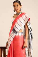 Red Silk Blend Woven Saree