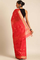 Red Silk Blend Woven Saree