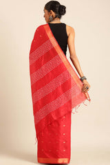 Red Silk Blend Woven Saree