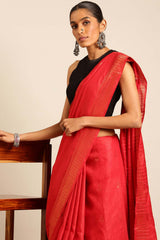 Red Silk Blend Woven Saree