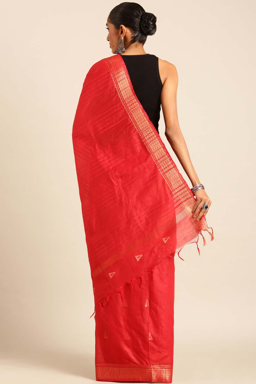 Red Silk Blend Woven Saree