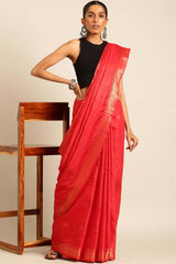 Red Silk Blend Woven Saree