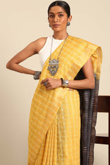 Yellow Silk Blend Woven Saree