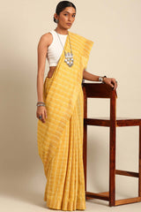 Yellow Silk Blend Woven Saree