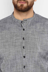 Men's Cotton Solid Short Kurta Top in Grey