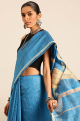 Blue Silk Blend Woven Saree