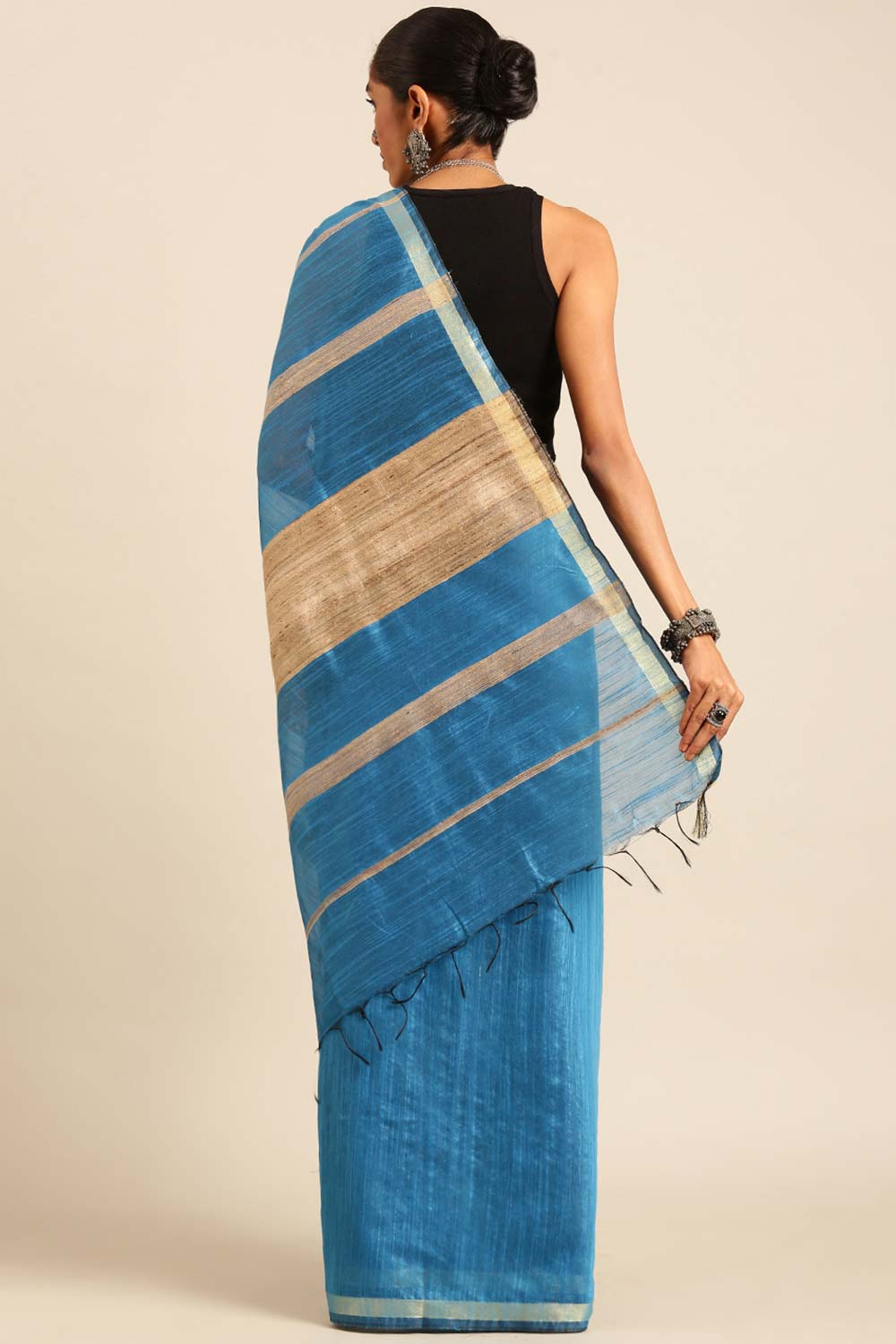 Blue Silk Blend Woven Saree