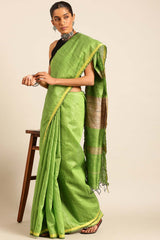 Green Silk Blend Woven Saree