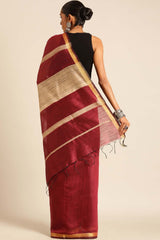 Maroon Silk Blend Woven Saree