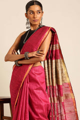 Pink Silk Blend Woven Saree