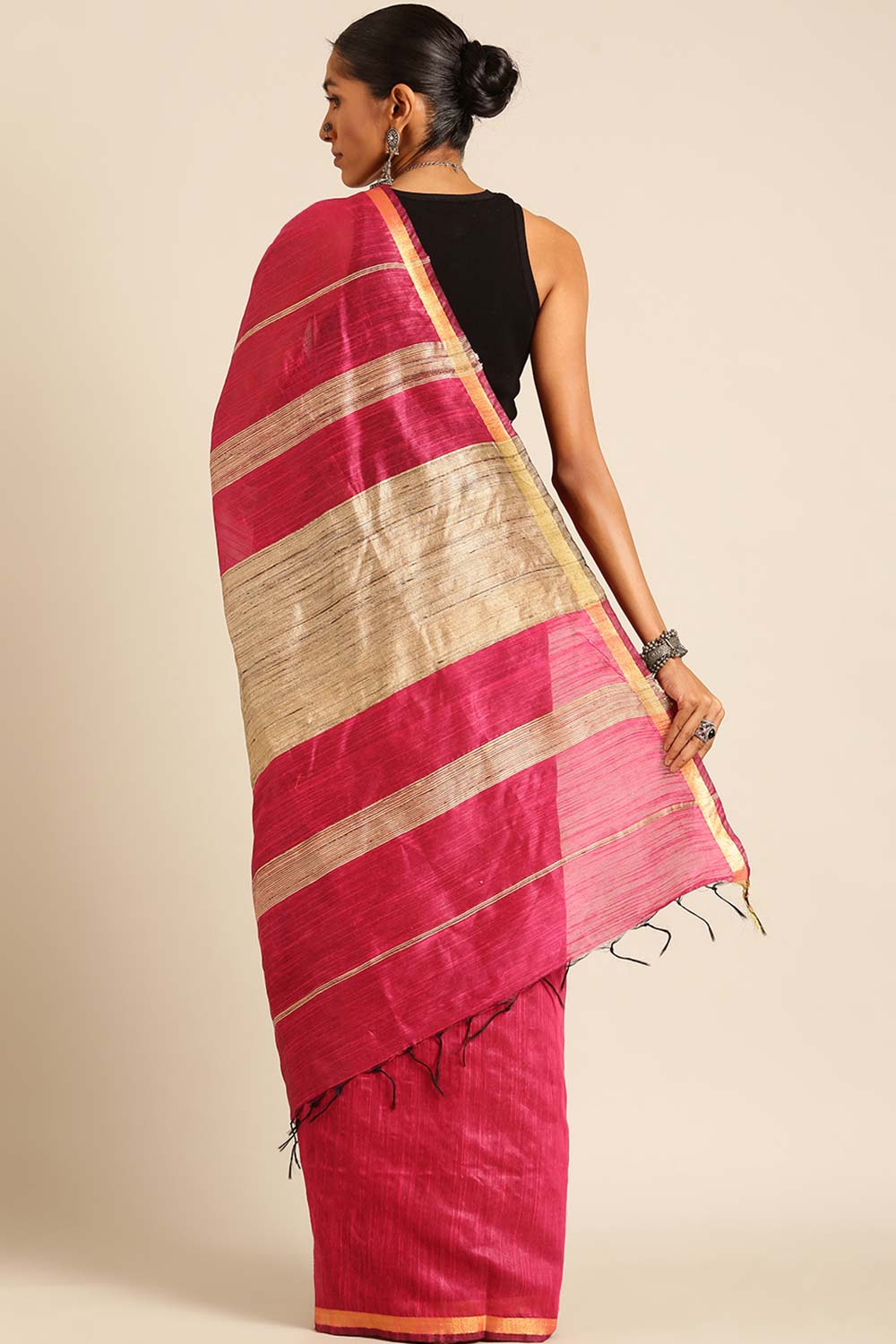 Pink Silk Blend Woven Saree