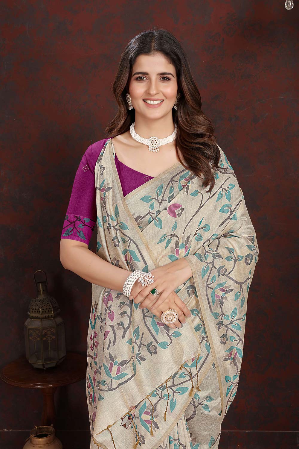 Wine Pure Jamdani Saree