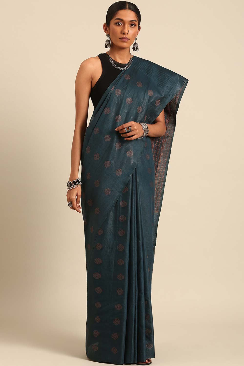 Blue Silk Blend Woven Saree