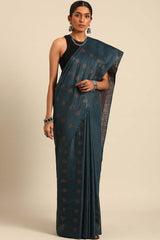 Blue Silk Blend Woven Saree