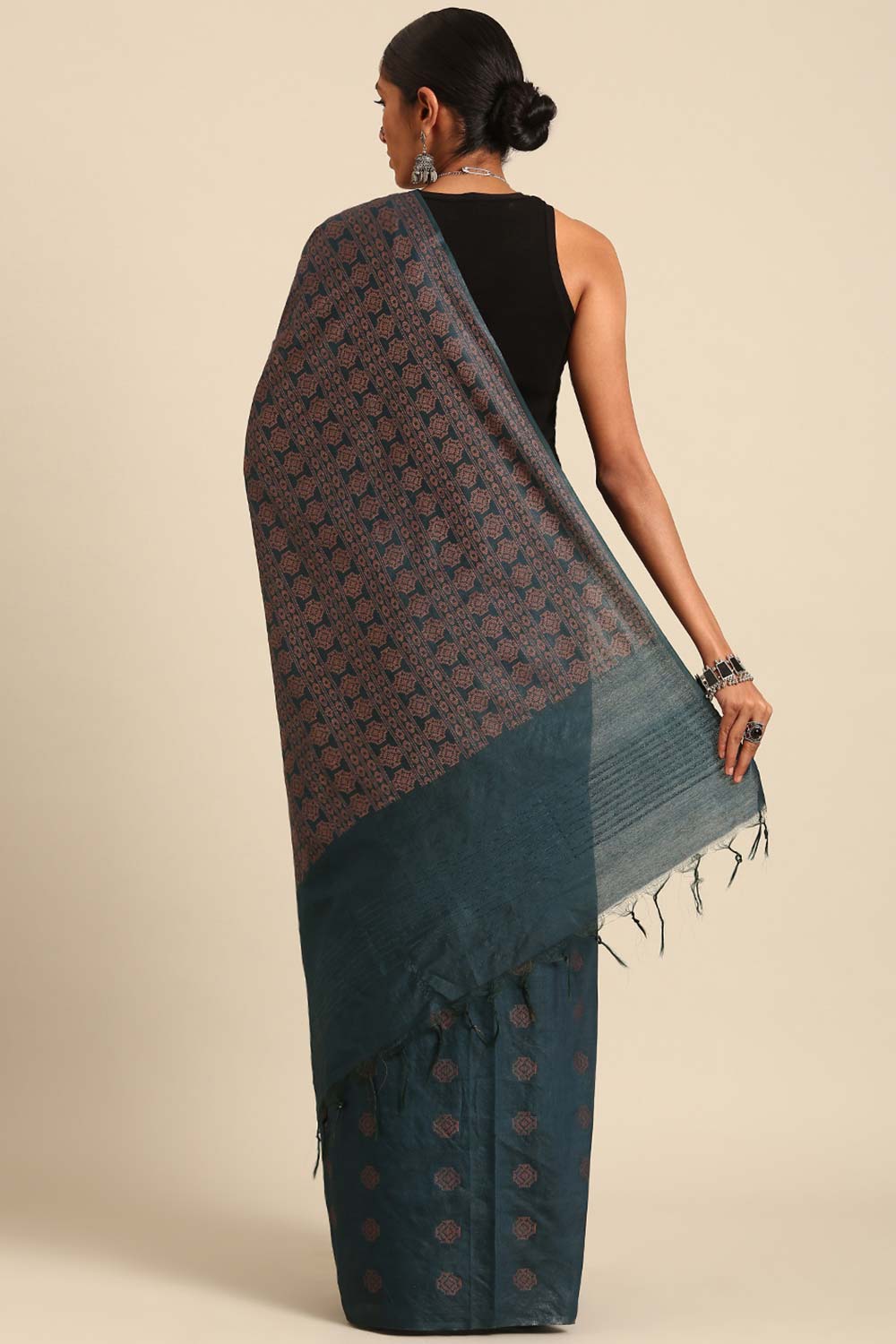 Blue Silk Blend Woven Saree