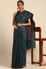 Blue Silk Blend Woven Saree